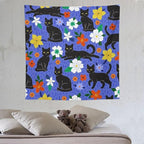 VUMIVI Black Cat Floral Tapestry Red White Hand-Painted Flowers Cute Animals Kids' Doodles Tapestry Wall Hanging for Living Room Bedroom Dorm Classroom Aesthetic Decor W60xL60in