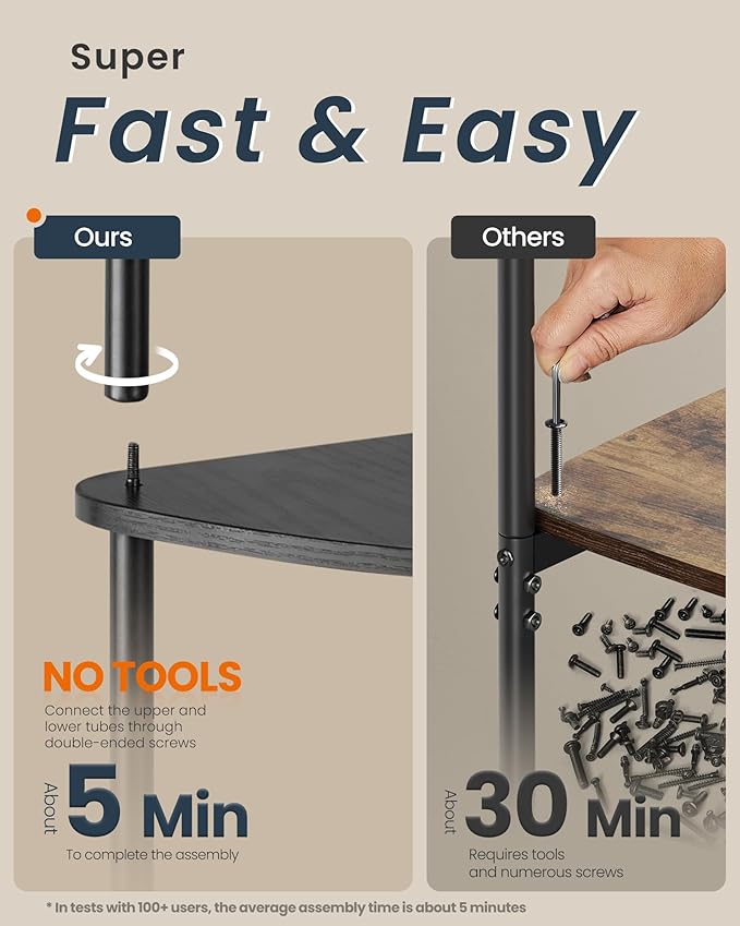 SONGMICS HOME Superfast Toolless Assembly, Corner Shelf Stand, 3-Tier Corner Standing Shelf, Living Room, Bedroom, Kitchen, 15 x 10.6 x 27.8 Inches, Ink Black ULBC620B01