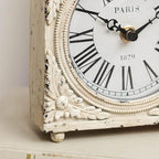 NIKKY HOME Small Table Clock with Handle, Silent Non-Ticking Shelf Desk Top Clock Battery Operated Vintage Rustic Design, Chic Home Decor for Fireplace Mantel, Desktop, Countertop, Distressed White