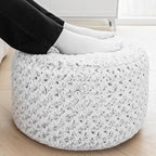 Round Pouf Ottoman Stuffed Floor Foot Stool Floor Pouf Chair for Living Room Bedroom One Piece High Resiliency Foam Ottoman Foot Rest for Couch 20 Diameter x12 Inch Height Gray White Pouf with Filler