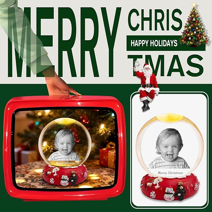 Custom Crystal Ball with Light Customized Photo Snow Globe with Engraving Text Baby' s First Christmas Personalized Christmas Ornaments Gifts for Family Couples Friends
