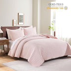 HORIMOTE HOME Quilt Queen Size Light Pink, Lightweight Quilts for Summer Ultra-Soft Microfiber Modern Style Quilted Clouds Pattern Bedspread Quit Set 3 Pieces(1 Quilt and 2 Pillow Shams)