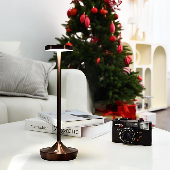 Cordless Table Lamp Rechargeable - 6000mAh LED Battery Operated Table Light - Portable Touch Dimmable Outdoor Waterproof Table Lamps for Patio Bar Restaurant Dining (2 Brown)