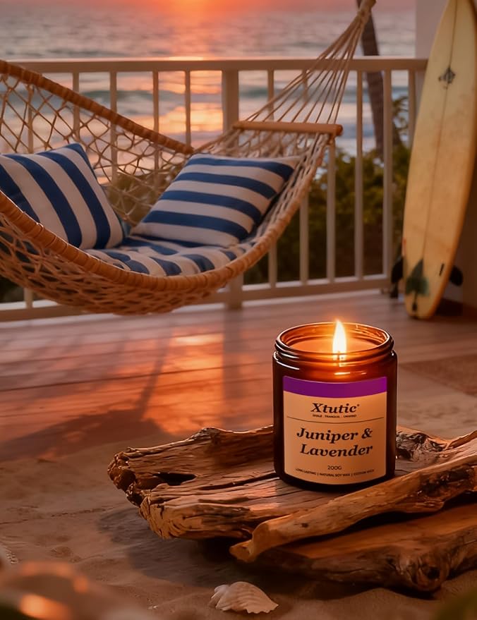 Soy Candle Gifts for Women & Men - 7oz Brown Scented Candle,50-Hour Burn Time,Aromatherapy Jar for Home Decor,Relaxing Ambiance in Bedroom & Office(Juniper Lavender)