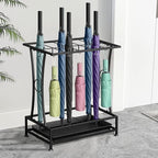 Metal Umbrella Holder Stand with Removable Drip Tray, Industrial Free Standing Umbrella Rack Organizer for Entryway Home Office Patio Decor(10 Slots 8 Hooks, Black)