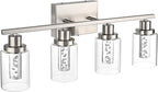 MELUCEE 4-Light LED Bathroom Lighting Fixtures Brushed Nickel, Dimmable LED Vanity Light for Bathroom 3000K-6000K Bathroom Wall Lights with Crystal Bubble Clear Glass Shade, Built-in LED Chips
