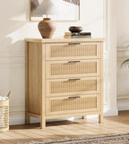 IDEALHOUSE Fluted 4 Drawers Dresser for Bedroom, 35.4" Tall Chest of Dressers for Closet, 4 Fluted Drawers with Metal Handle, Clothes Storage Cabinet for Bedroom, Nursery, Living Room, Natural Oak