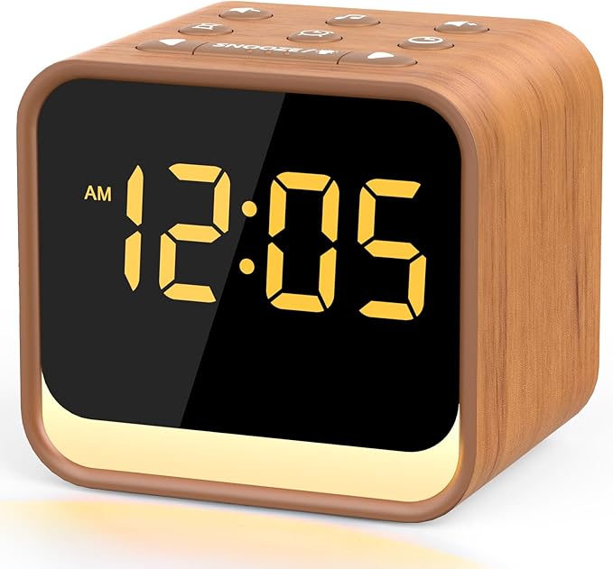 Housbay Wooden Sound Machine Alarm Clock for Bedrooms - Gentle Wake-Up with Birdsong, White Noise for Sleeping, Small Digital Clock for Phone-Free Routine