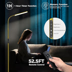 Dimunt LED Floor Lamp, Bright 15W Floor Lamps for Living Room with 1H Timer, Stepless Adjustable 3000K-6000K Colors & Brightness Standing Lamp with Remote & Touch Control Reading Floor Lamps-Golden