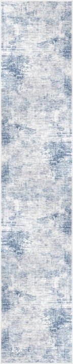 IOHOUZE Abstract Runner Rug 2x10 Ft Washable Runners for Hallways, Non Slip Kitchen Runner Printed Faux Wool Entryway Runner Indoor, Modern Abstract Floor Carpet for Hall Kitchen, Light Blue White