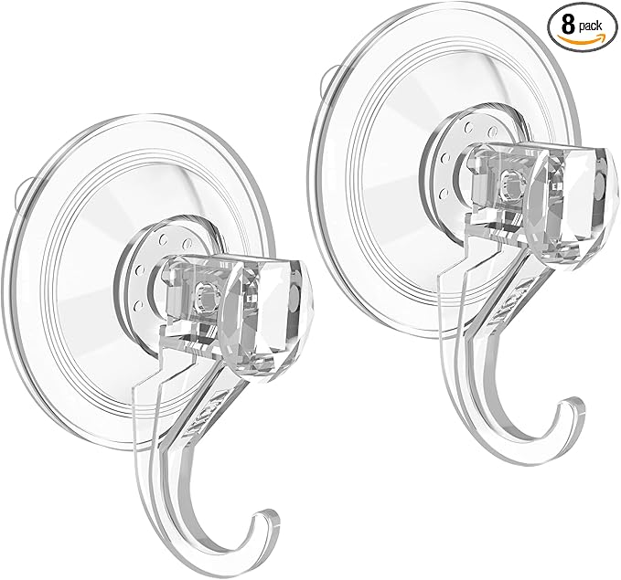 VIS'V Wreath Hanger, Large Suction Cup Wreath Hooks, Heavy Duty, 22 LB Capacity, Removable and Reusable, Clear, 8 Pcs