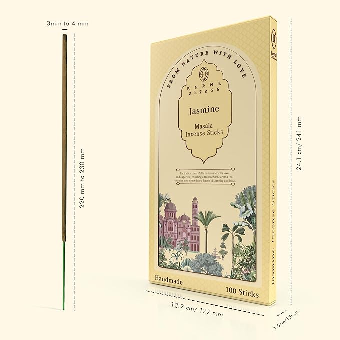 Incense Sticks, Jasmine Incense, Pack of 100 Stick, Hand Rolled Aromatic Masala Made with Natural Ingredients, 45-60 Minute Burn Time, Best for Home Fragrance, Meditation, Yoga, Spiritual Healing