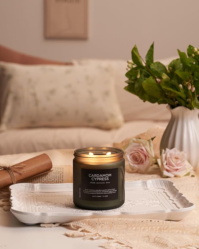 M&SENSE Cardamom Cypress Fir Large Scented Candles for Home 2 WIC 11.6oz 70 Hours Long Lasting Slow Burning Woody Scented for Birthday Holiday Winter Gifts
