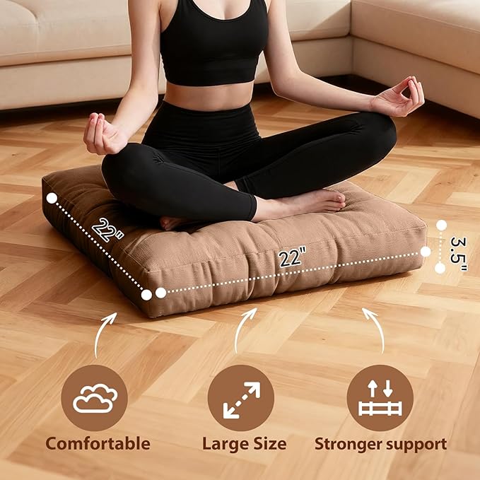 Tiita Outdoor Cushions Square Floor Pillow Thicken Tufted Seat Pad Large Floor Cushion for Yoga Meditation Living Room