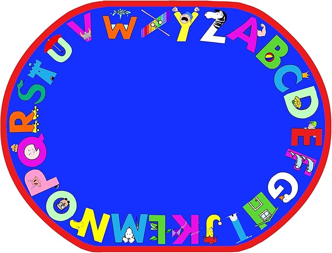 SAFECASTLE Kids Carpet Alphabet Rug 5'4" x 7'8“ Alpha with Attitude Educational ABC Learning Area Rug for Classrooms, Playrooms, Nurseries & Kids’ Bedroom–Durable Nylon Carpet for Toddlers & Children