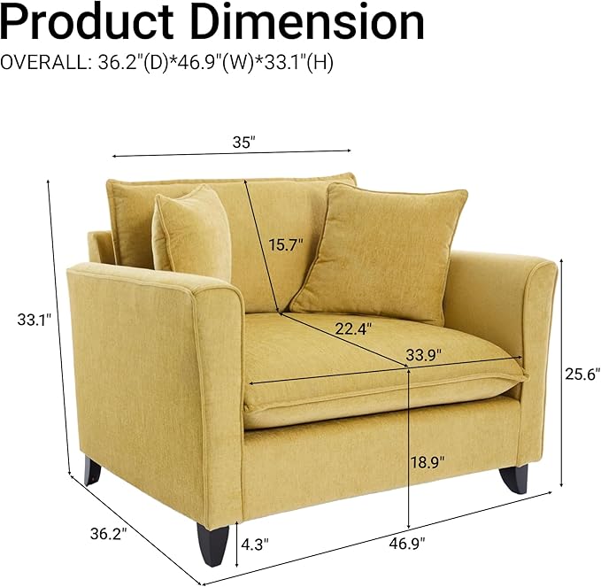 ERYE Modern Chenille Upholstered Accent Chair Wider Seat Leisure Cushion Armchair with 2 Pillows and Removable Cover for Home Apartment Office Living Room Bedroom