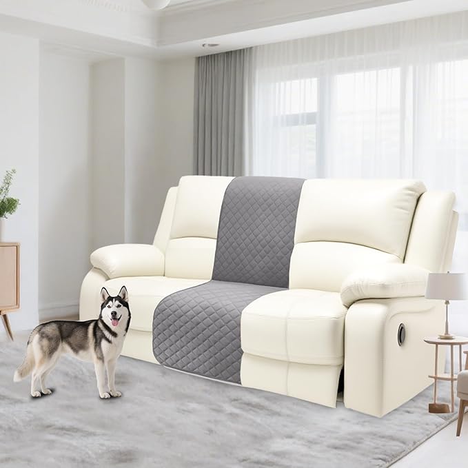 Recliner Sofa Covers 100% Waterproof Velvet L Shape Recliner Couch Covers for Sofa Pets Washable Anti Slip 1 Additional Couch Cover for Reclining Couch (Additional Seat, Silver Gray)