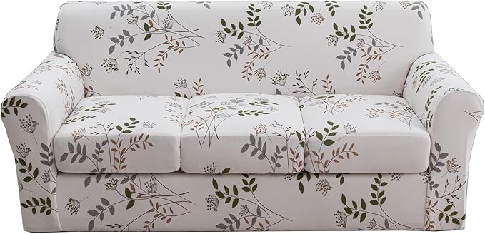 KRFOONN 4 Piece Printed Sofa Couch Cover for 3 Cushion Couches Stretch Sofa Slipcovers with 3 Separate Seat Cushion Covers Washable Furniture Protector with Elastic Bottom (Sofa, 50)