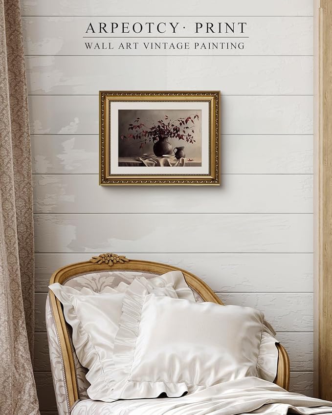 ARPEOTCY Vintage Gold Framed Wall Art Decor, 11x14 Inch Vase Still Life Painting Artwork, Classical Canvas Wall Art for Living Room Bedroom, Antique Farmhouse Kitchen Decor