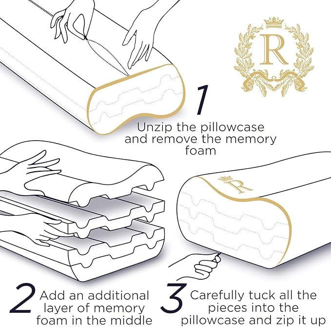 Memory Foam Pillow, Cervical Pillow (2 Pack) 4-Layer Queen, Contour Pillow, Side Sleeper, Neck Support, Pillow for Neck Pain