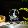 60mm 3D Laser Engraved Hand Holding A Cross Crystal Ball Figurine with Stand Christian Collectible Decoration for Home Office Praying Religious Gifts for Women
