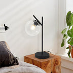 Mid Century Table Lamp Vintage Bedroom Desk Lamp Black Nightstand Lamp Contemporary Clear Glass Globe Bedside Lamp for Office Study Room