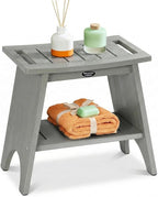 Shower Benches for Inside Shower, Shower Stool for Shaving Legs, 500lbs Shower Chair with Space-Efficient Storage Shelf, Waterproof Shower Seat for Spa Bathroom, Indoor or Outdoor 18”x17”
