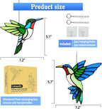 2 Packs Hummingbird Stained Glass Window Hanging Suncatchers - 6 Inch Handmade Real Glass with Copper Foil Edges, Bird Safe Gifts for Women Mom Grandma Bird Lovers(Suction Hooks Included)