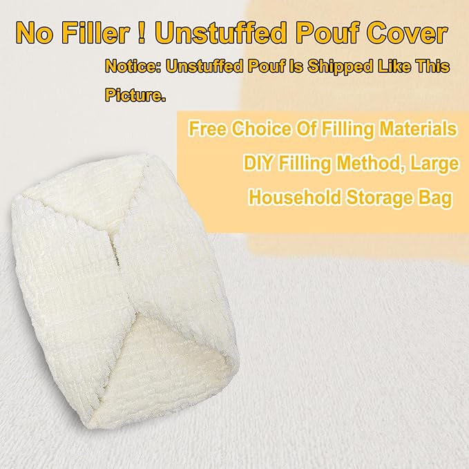 Handmade Unstuffed Ottoman Pouf Cover – Versatile Storage Footstool & Floor Pouf for Living Room, Bedroom, or Wedding Decor | 20" Diameter x 14" Height | Filler Not Included (Cream)