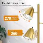 QiMH Tree Floor Lamp with 3 Light Bulbs, Standing Tall Pole Lamps for Living Room Bedroom Office, Reading Stand up Lamps with 3 Adjustable Arms, Brushed Gold