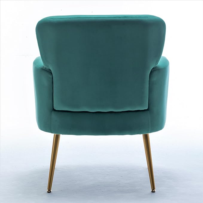 Trendy Velvet Accent Chair with Gold Metal Legs, Upholstered Armchair for Small to Mid-Size Spaces, Modern Living Room, Bedroom, Vanity Desk and Entryway, Mint Green