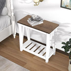ChooChoo Farmhouse End Table, Narrow Side Table, Slim End Table with Storage Shelf for Small Spaces, Rustic Nightstand, for Living Room, Bedroom White