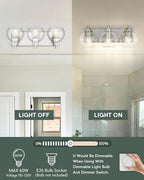 Bathroom Light Fixtures, 3-Light Brushed Nickel Vanity Light, Modern Wall Sconces with Globe Clear Glass Shade, Vanity Lighting Fixtures Over Mirror, VL195-BN-CL-3