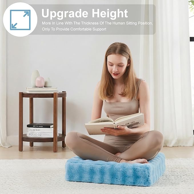 22 inches Floor Pillow for Adults - Large Meditation Cushion with Thick Foam & Soft Tufted Cover - Premium Outdoor Square Floor Cushion Seat - Yoga Pillows for Sitting On Floor - Sky Blue