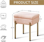 Vanity Stool Chair, Small Ottoman Stool with Storage, Makeup Vanity Chair with Anti-Slip Feet, Footstool Ottoman with Metal Legs, Storage Chairs for Makeup Room, Bedroom, Living Room (Pink)