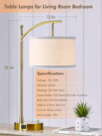 Table Lamp for Living Room Bedroom, 23.5" Table Lamps Set of 2 with USB C+A Ports, Bedside Lamps for Nightstand with Linen Lamp Shades, 2 Dimmable LED Bulbs Included, Gold