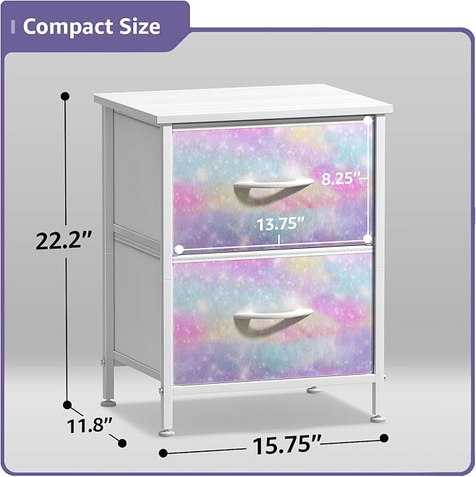 Sorbus Nightstand with 2 Drawers - Kids Bedside Furniture End Table Night Stand - Steel Frame, Wood Top & Easy Pull Fabric Bins - Dresser & Chest for Home, Bedroom Accessories, Office & College Dorm