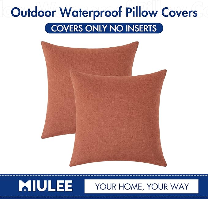 MIULEE Pack of 2 Decorative Outdoor Solid Waterproof Throw Pillow Covers Spring Euro Sham Faux Linen Garden Farmhouse Cushion Cases for Summer Patio Tent Balcony Couch Sofa 22x22 Inch Coral Red