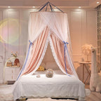 Kertnic Luxurious Bed Canopy for Girls & Adults, Large Elegant Double Layer Bed Curtain Canopy Drapes, Round Dome Lace Princess Canopies Netting (Star)