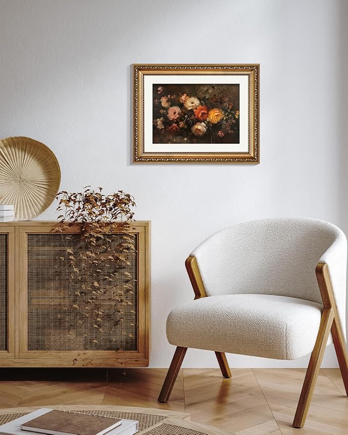 ARPEOTCY Vintage Gold Framed Wall Art Decor, 11x14 Inch Floral Picture Print Artwork, Fall Wall Art for Living Room Bedroom Office, Retro Autumn Bathroom Decor Aesthetic
