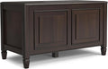 SIMPLIHOME Connaught Storage Bench - 36 inch Wide Solid Wood Small Trunk Bench in Chestnut Brown, Traditional Bench for Entryway with Lift-Up Lid and Dual Hidden Compartments