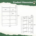 Huuger 5 Tier Bookshelf, L Shaped Corner Bookshelf with 10 Open Shelves, 49.4 Inch Straight Wide Bookcase with Metal Frame and Wooden Board, Adjustable Feet, White