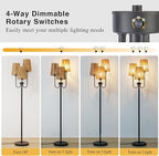 RORIANO Boho Floor Lamp for Living Room, 3-Light Rotary Switch Farmhouse Standing Bedroom Lamp with Rattan Shade, Tall Floor Lamps for Rustic, Coastal, Beach or Bohemian Decor, 3 LED Bulbs Included