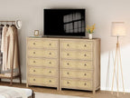 IDEALHOUSE Rattan Dresser for Bedroom with 5 Drawers, 45'' Tall Chest of Large Drawers with Large Clothes Storage Cabinet, Wood Bedroom Dresser, TV Stand for Nursery, Living Room, Enterway