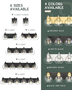 Bathroom Light Fixtures, 6 Light Matte Black Vanity Light, 38 Inch Modern Wall Sconces with Globe Clear Glass Shade, Vanity Lighting Fixtures Over Mirror, VL195-MB-6