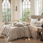 MooMee Wavy Striped Duvet Cover Set 100% Washed Cotton Linen Like Textured Breathable Durable Soft Comfy (Beige, Queen 90"x90")