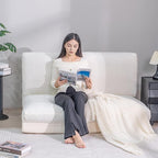 Bean Bag Chairs for Adults,Folding Sofa Bed,Floor Couch Bed, Foam Filling Fold Floor Mattress with Washable Soft Faux Fur Cover, Leisure Floor Couch for Bedroom Living Room(Cream, Double)