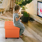 Storage Ottoman for Living Room Ottoman Square with Tray Bedroom Cube Foot Rest Stool with Legs Small Ottomans Coffee Table Lid Foldable Footstool Faxu Leather 15" in (Orange)