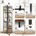 CAPHAUS 6 Tier Corner Shelf, 71.1-Inch Tall Corner Bookshelf, Corner Display Rack with Metal Frame, Round Corner Shelf Unit Rack, Tall Corner Stand for Bathroom, Living Room, Home, Office, Rustic Oak
