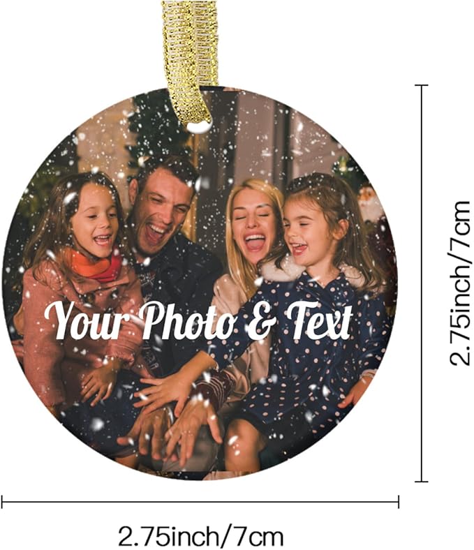 Personalized Christmas Ornaments 2025 Photo Ornament Christmas Tree Custom Ornaments with Picture Customized Ornaments for Family Couples Wedding Xmas Tree Home Decorations Set of 4